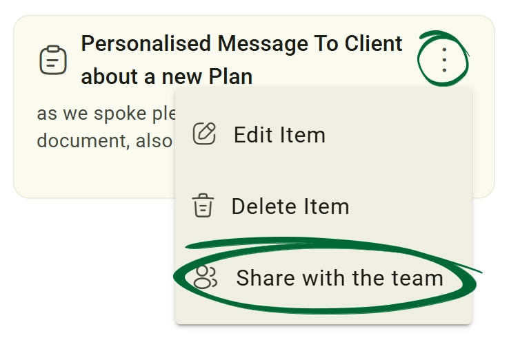 Click “Share with the team” screenshot